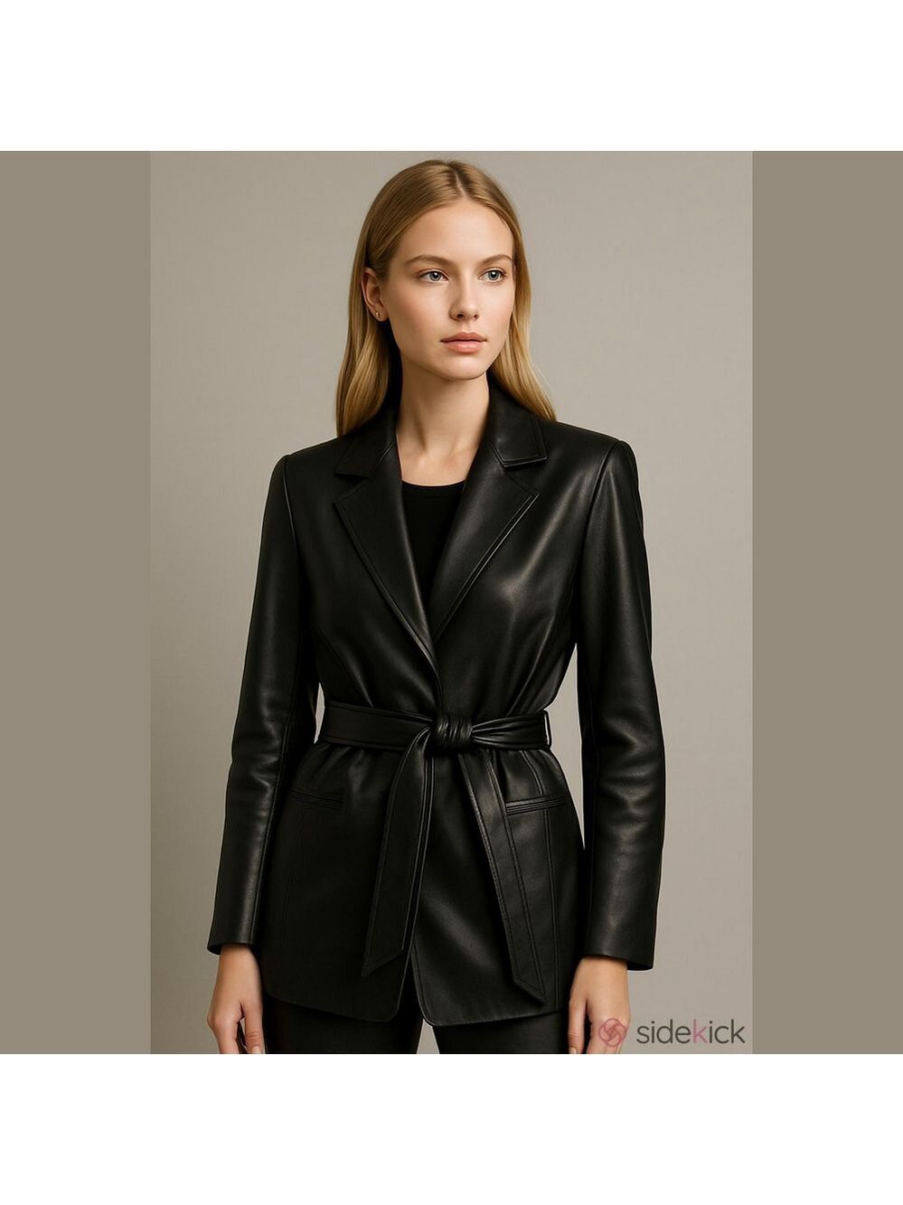 WinterSilks Women's Black 100% Leather Belted Jacket Medium Silk Lining Vintage